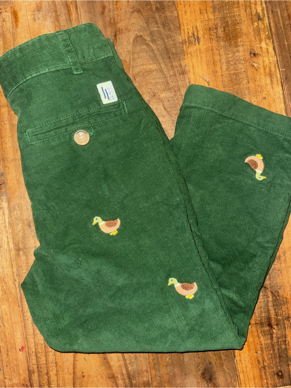 Little English - Dark Green Corduroy Pants with Embroidered Ducks size 5T